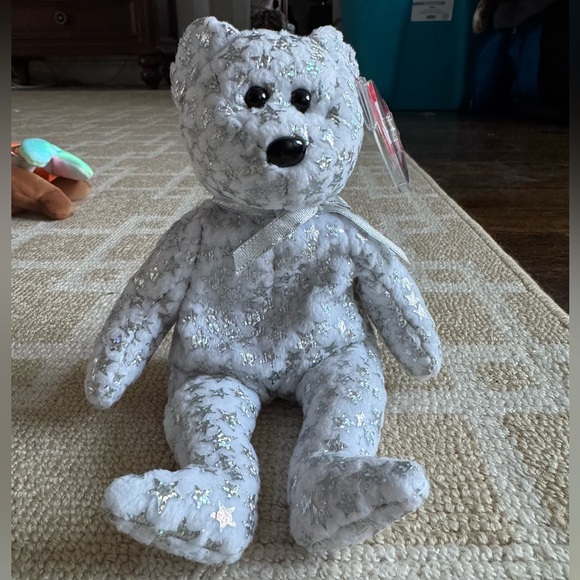 TY Millennial Bear The Beginning Beanie Baby Silver Stars Plush 2000 Collectible - Picture 6 of 7